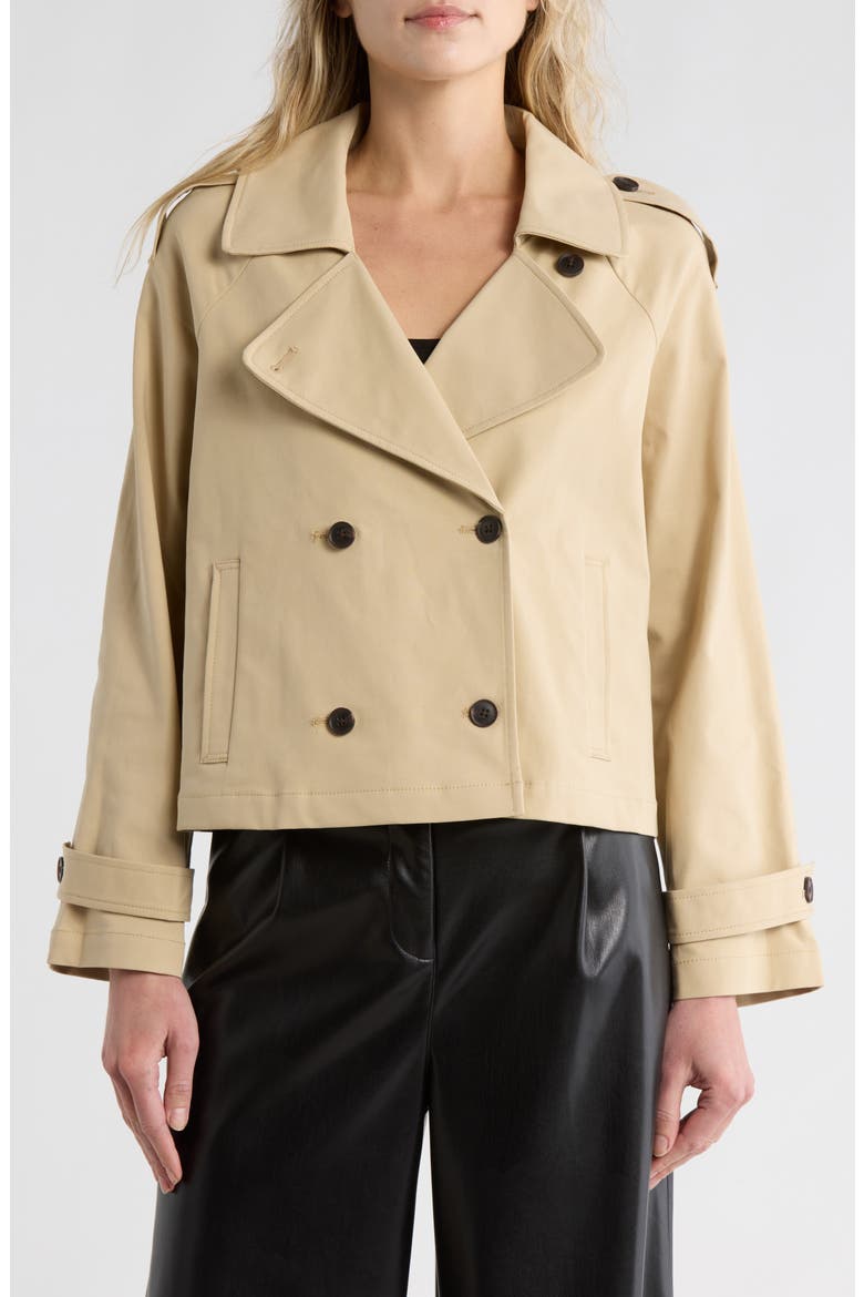 Double Breasted Crop Trench, Main, color, TAN TRAVERTINE