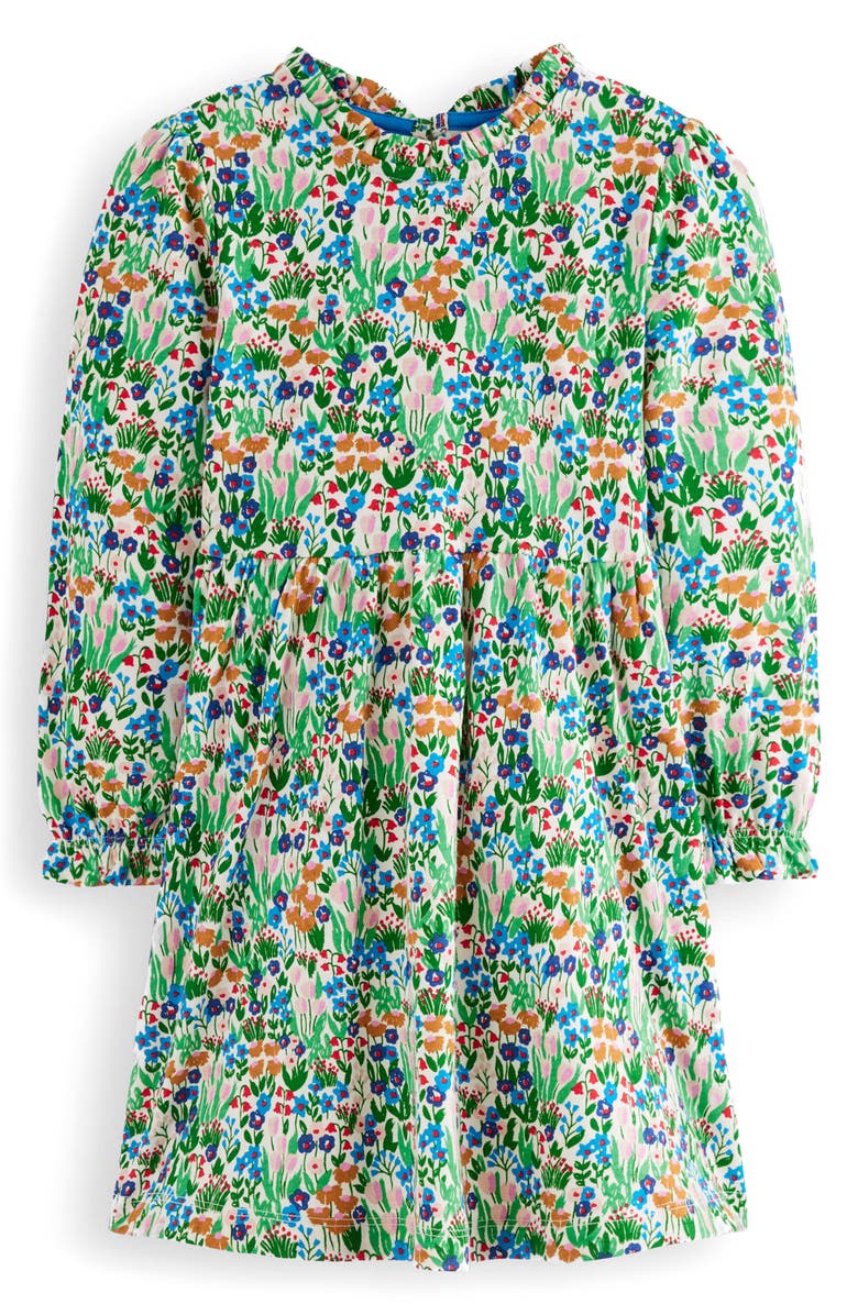 Mini Boden Kids' Floral Long Sleeve Cotton Jersey Dress, Main, color, Kingfisher Spring Flowerbed