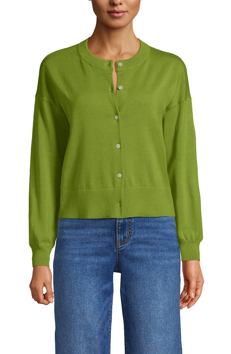Lands' End Cropped Fine Gauge Crew Neck Cardigan Sweater, Main, color, 