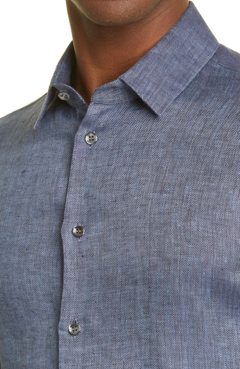 Giorgio Armani Chevron Linen Button-Up Shirt, Alternate, color,