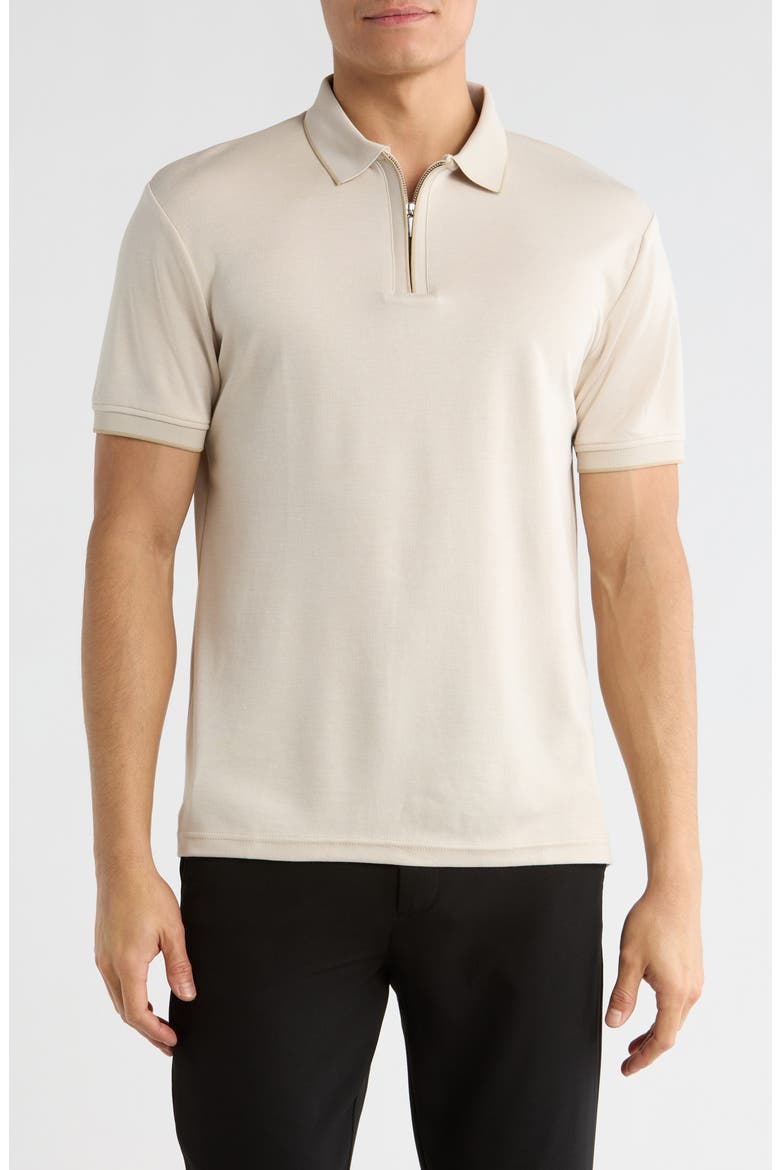 Tipped Quarter Zip Knit Polo, Main, color, SAND