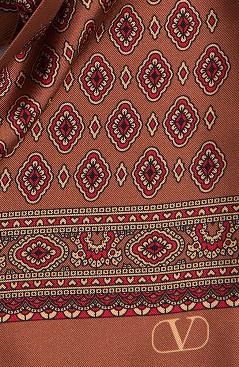 Valentino Medallion Print Silk Fringe Scarf, Alternate, color, Light Hazelnut