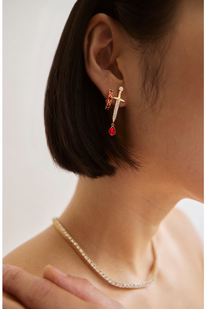 Cutting Edge Dagger Drop Earrings, Alternate, color, RED