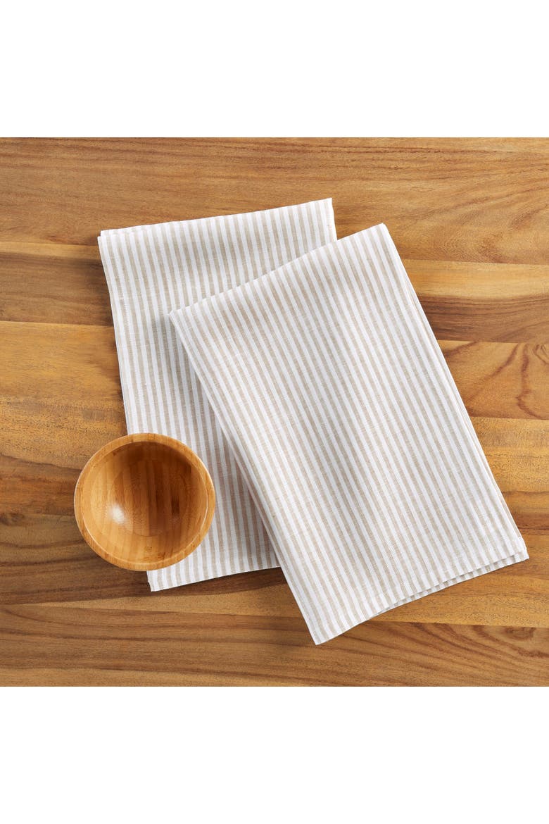 Linen Kitchen Towels Set of 2, 17 x 26" - Narrow Stripe, Alternate, color, Natural and White