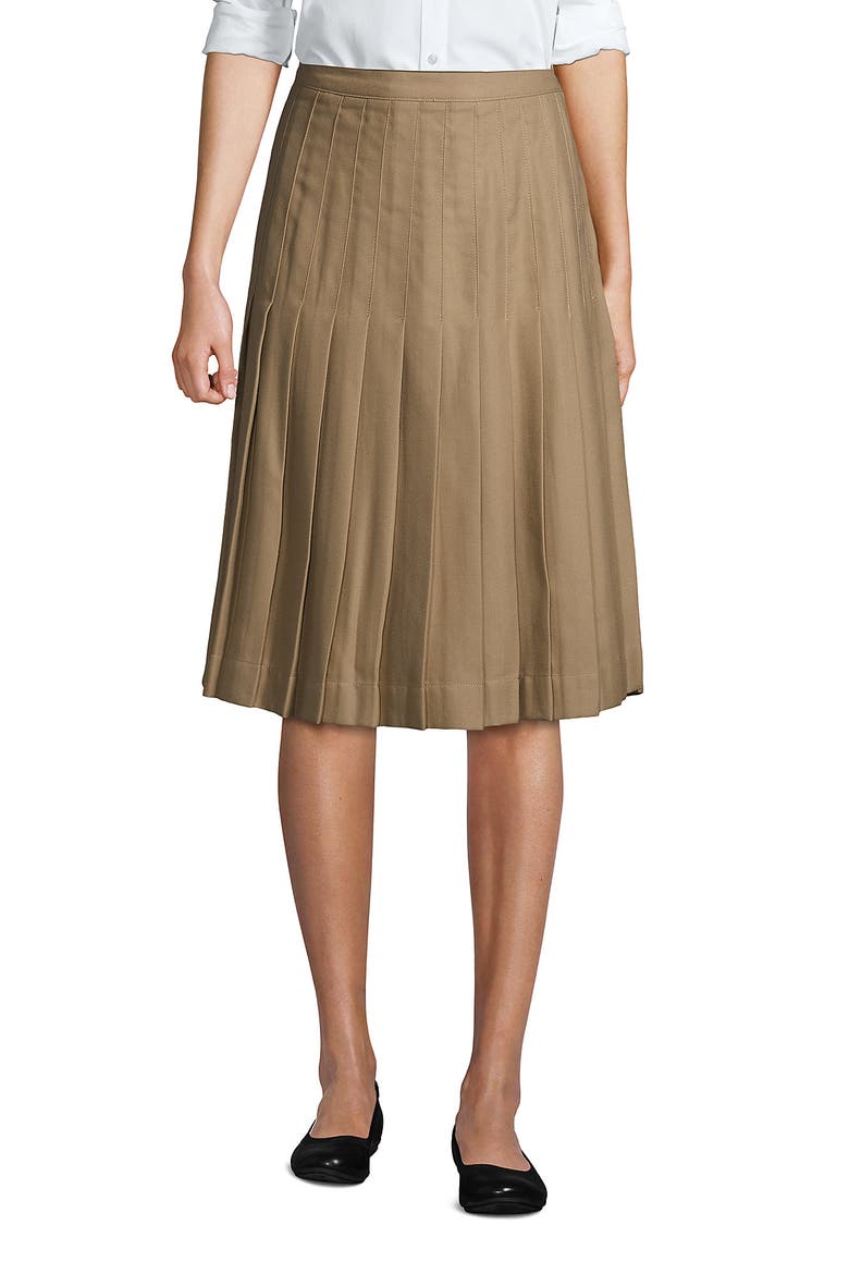 School Uniform  Solid Pleated Skirt Below the Knee, Main, color, Khaki