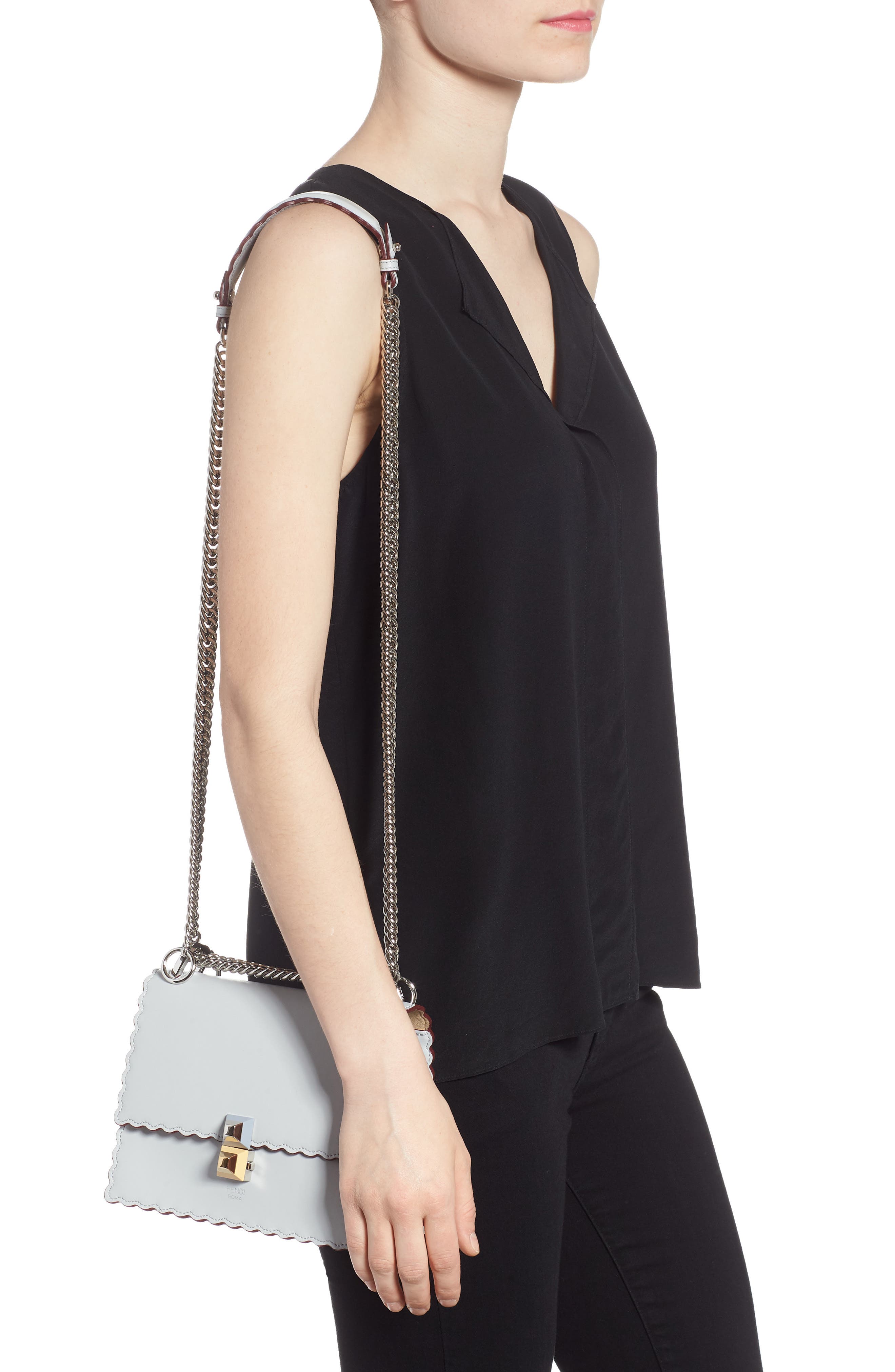 Fendi Mini Kan I Scalloped Leather Shoulder Bag, Alternate, color, 
