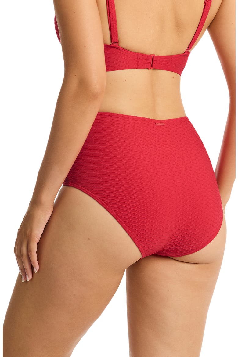 Honeycomb High Waist Bikini Bottoms, Alternate, color, RED