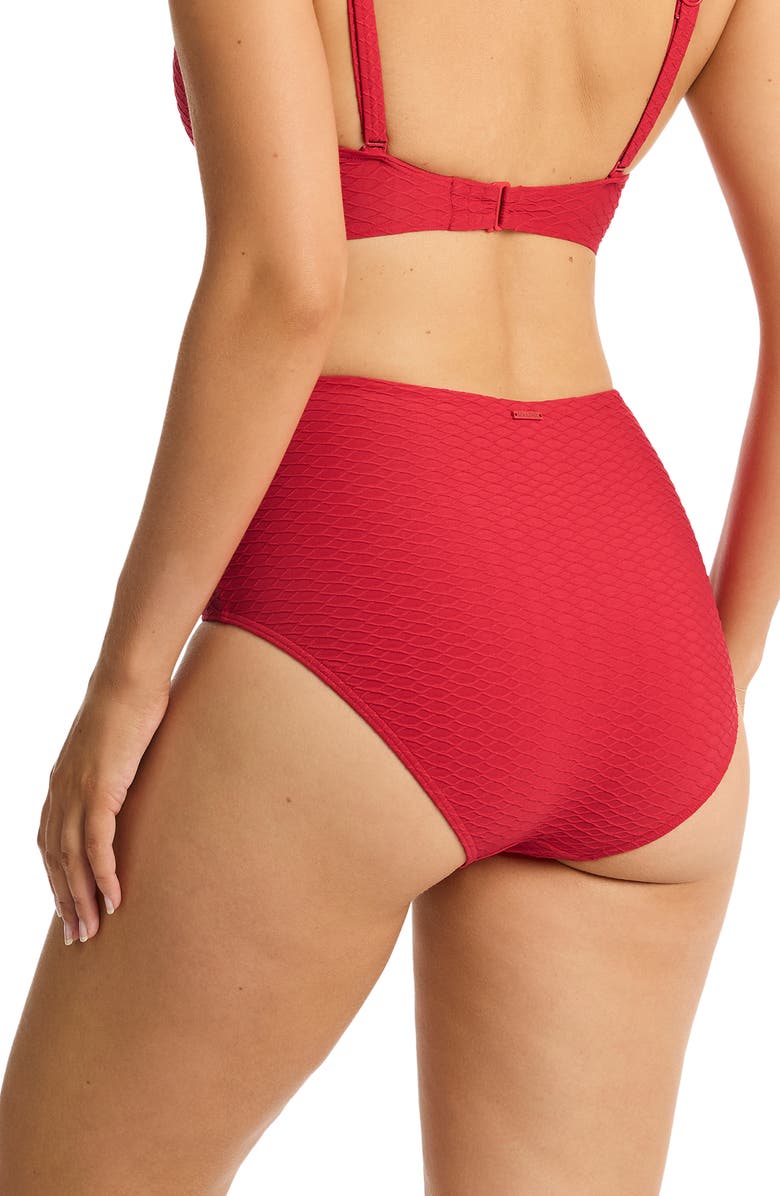 Sea Level Honeycomb High Waist Bikini Bottoms, Alternate, color, Red