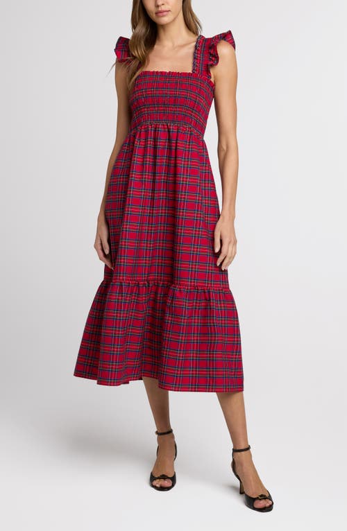 The Standard Stitch The Flounce Smocked Midi Dress In Red