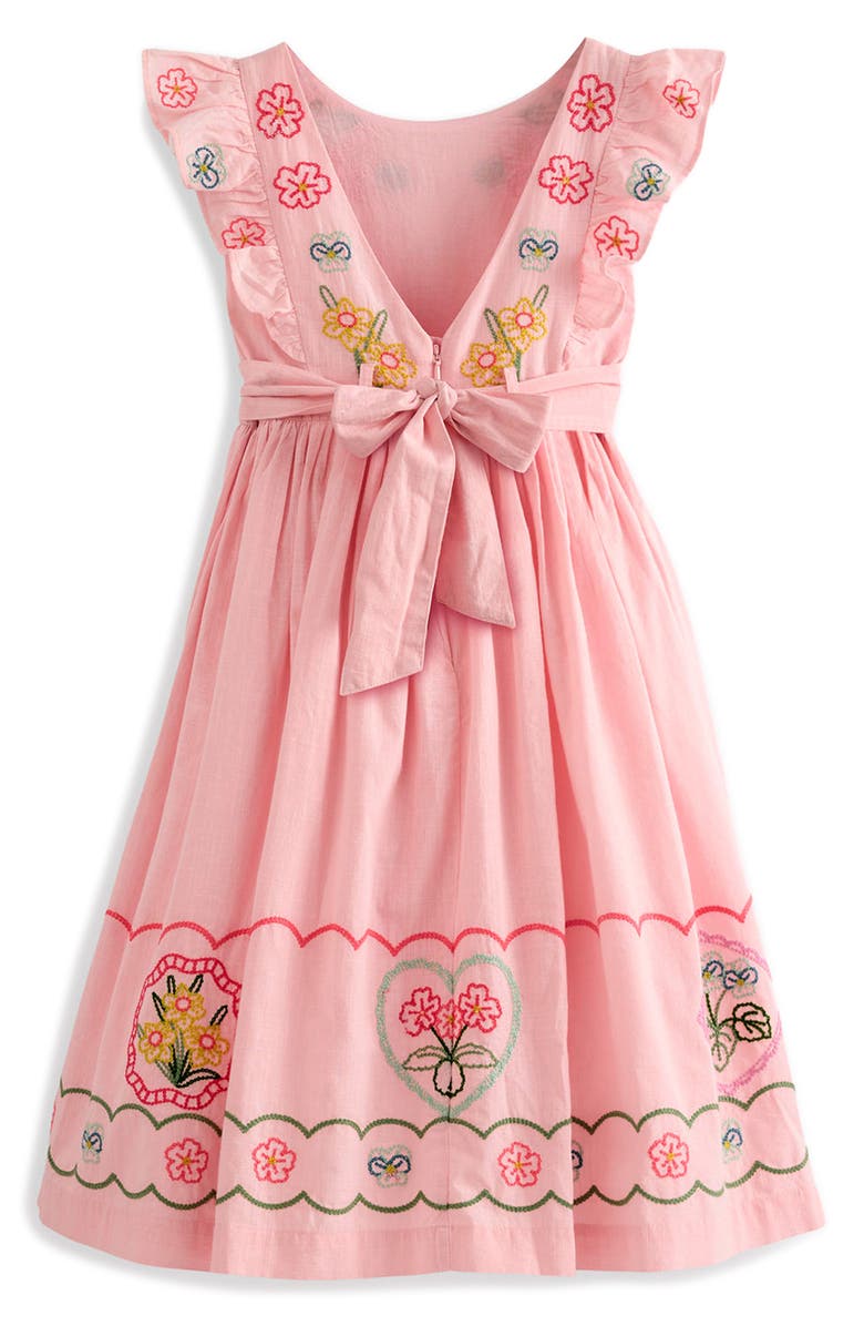 Mini Boden Kids' Embroidered Flutter Sleeve Cotton Midi Dress, Alternate, color, Chalk Pink