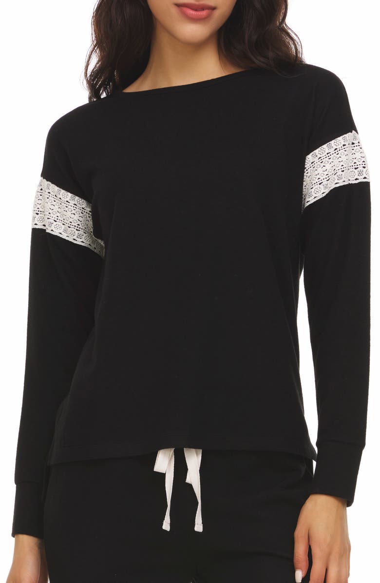 Flora Nikrooz FLORA BY FLORA NIKROOZ Alexandra Long Sleeve Top & Pants 2-Piece Pajama Set, Alternate, color, Black