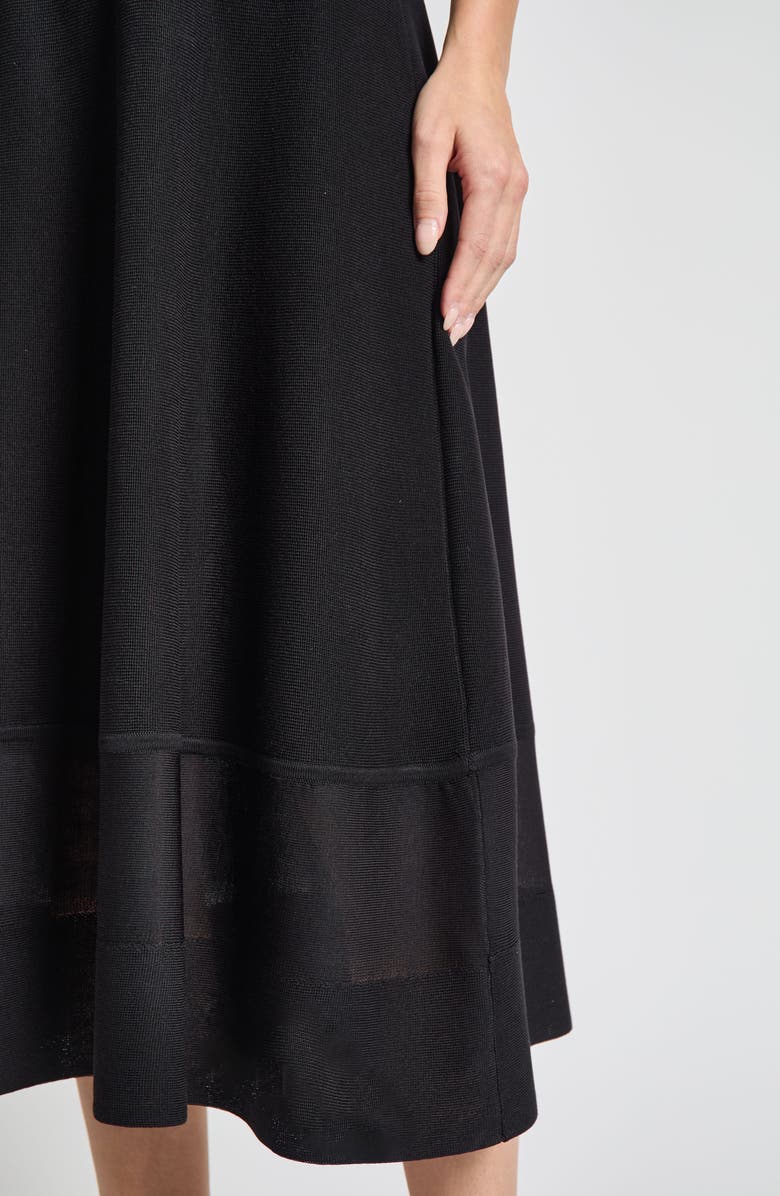 Misook Modern Fit & Flare Sheer Hem Midi Dress, Alternate, color, Black