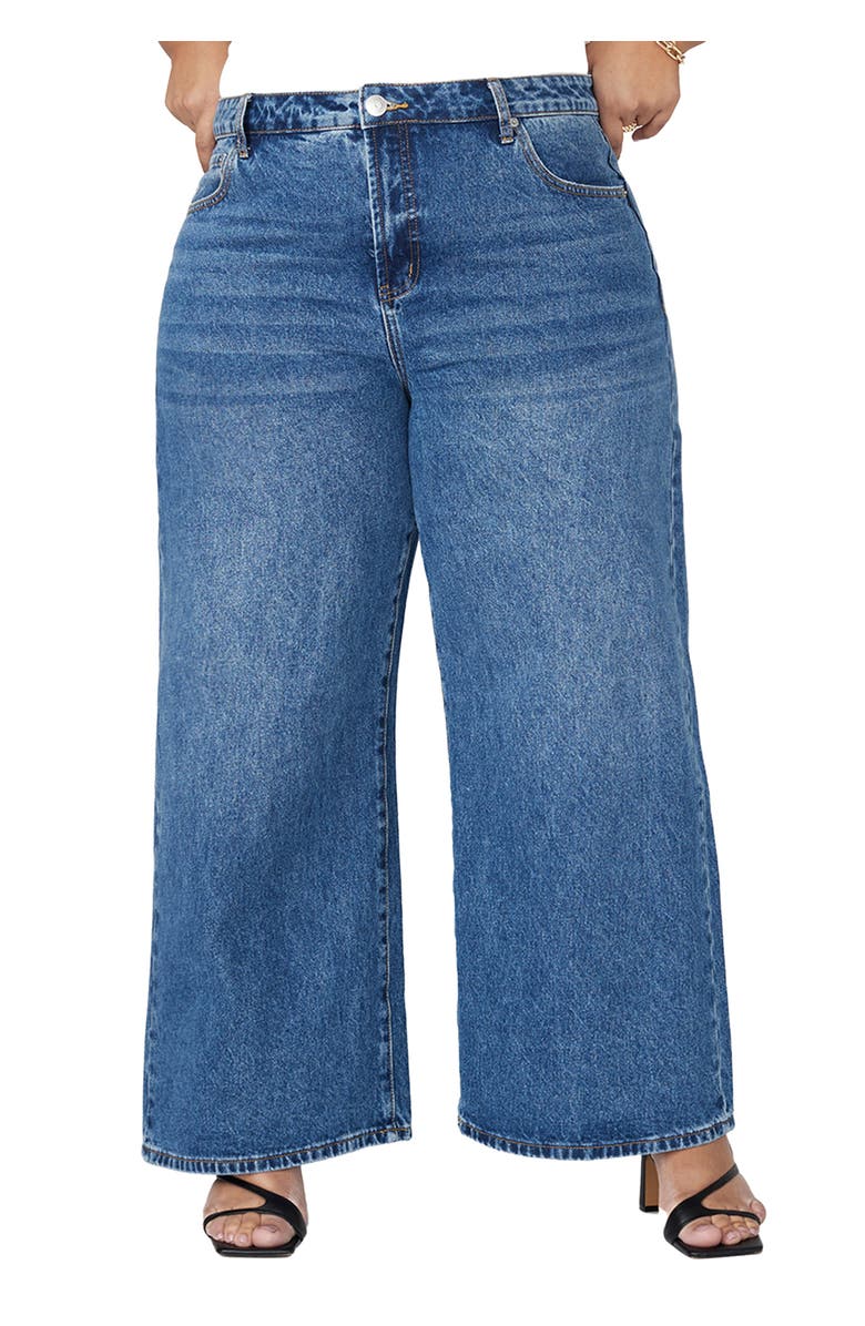 ELOQUII The Yvette Rigid Wide Leg Jean, Main, color, Dark Wash Denim
