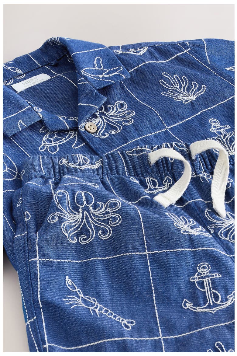 Kids' Stitch Button-Up Shirt & Shorts Set, Alternate, color, BLUE
