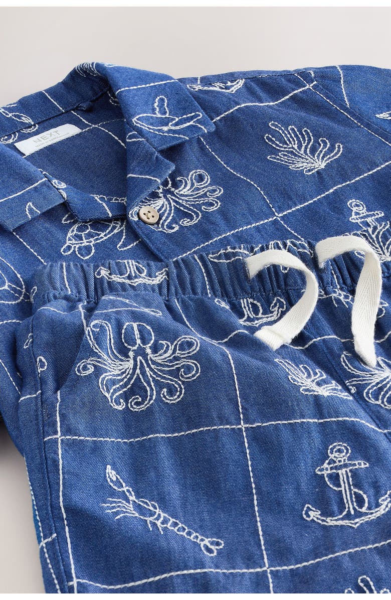 NEXT Kids' Stitch Button-Up Shirt & Shorts Set, Alternate, color, Blue