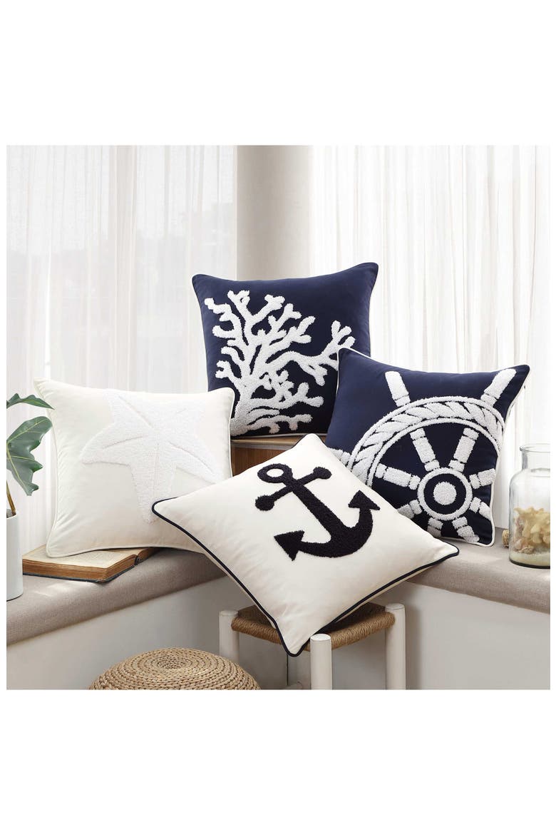 Anchor Loop Cotton Decorative Pillow, Alternate, color, DARK BLUE/ WHITE