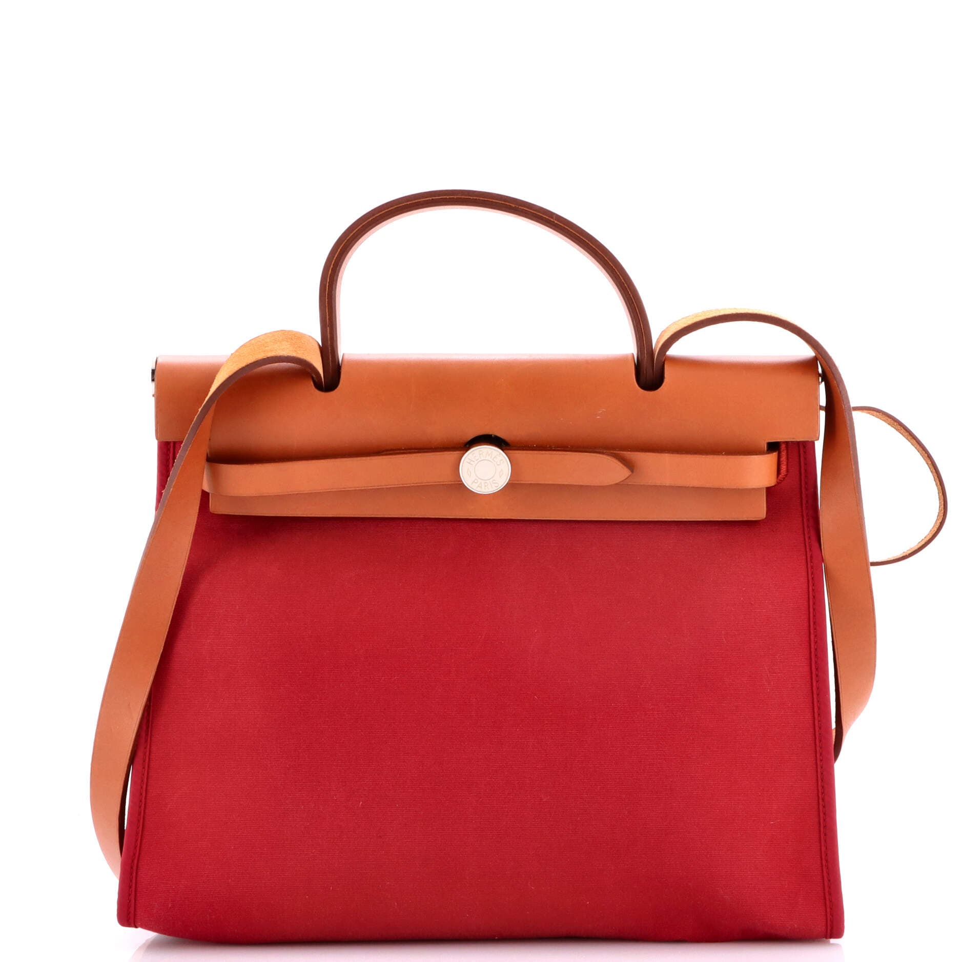 Pre-Owned Hermes Herbag Zip Leather and Toile 31, Main, color, Rubis