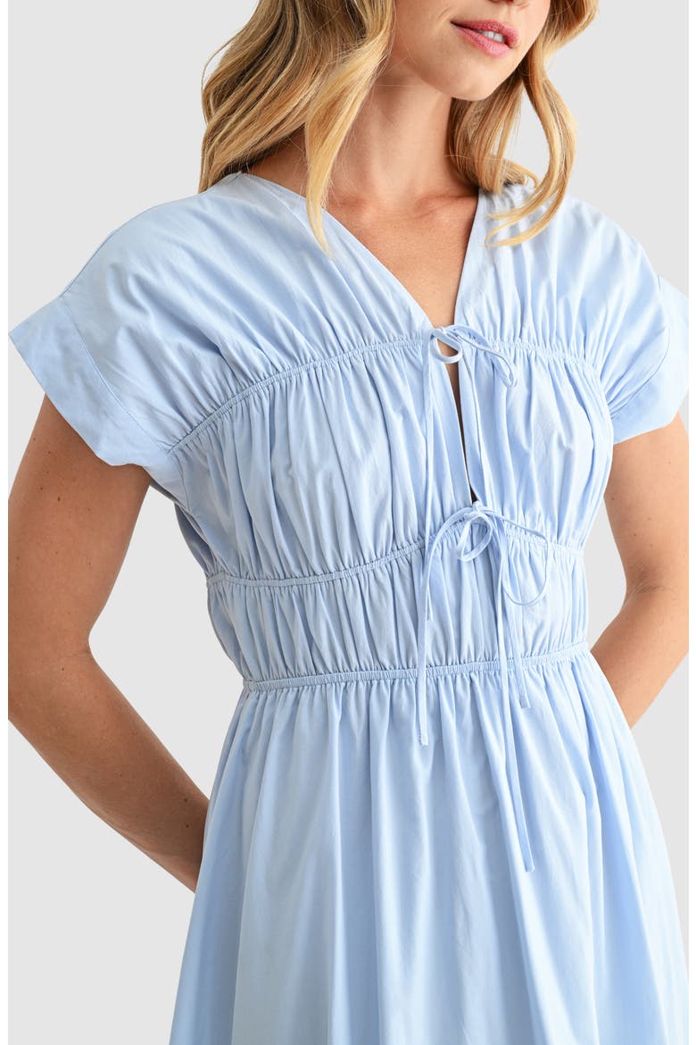 Ruched Tie Front Midi Dress, Alternate, color, LIGHT BLUE