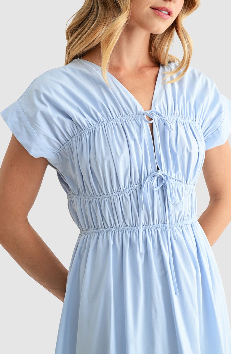 Lush Ruched Tie Front Midi Dress, Alternate, color, Light Blue