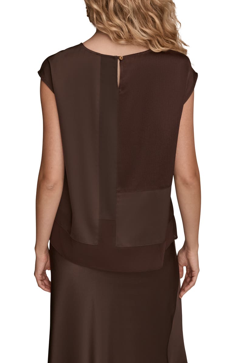 Donna Karan New York Mixed Media Cap Sleeve Top, Alternate, color, Chocolate