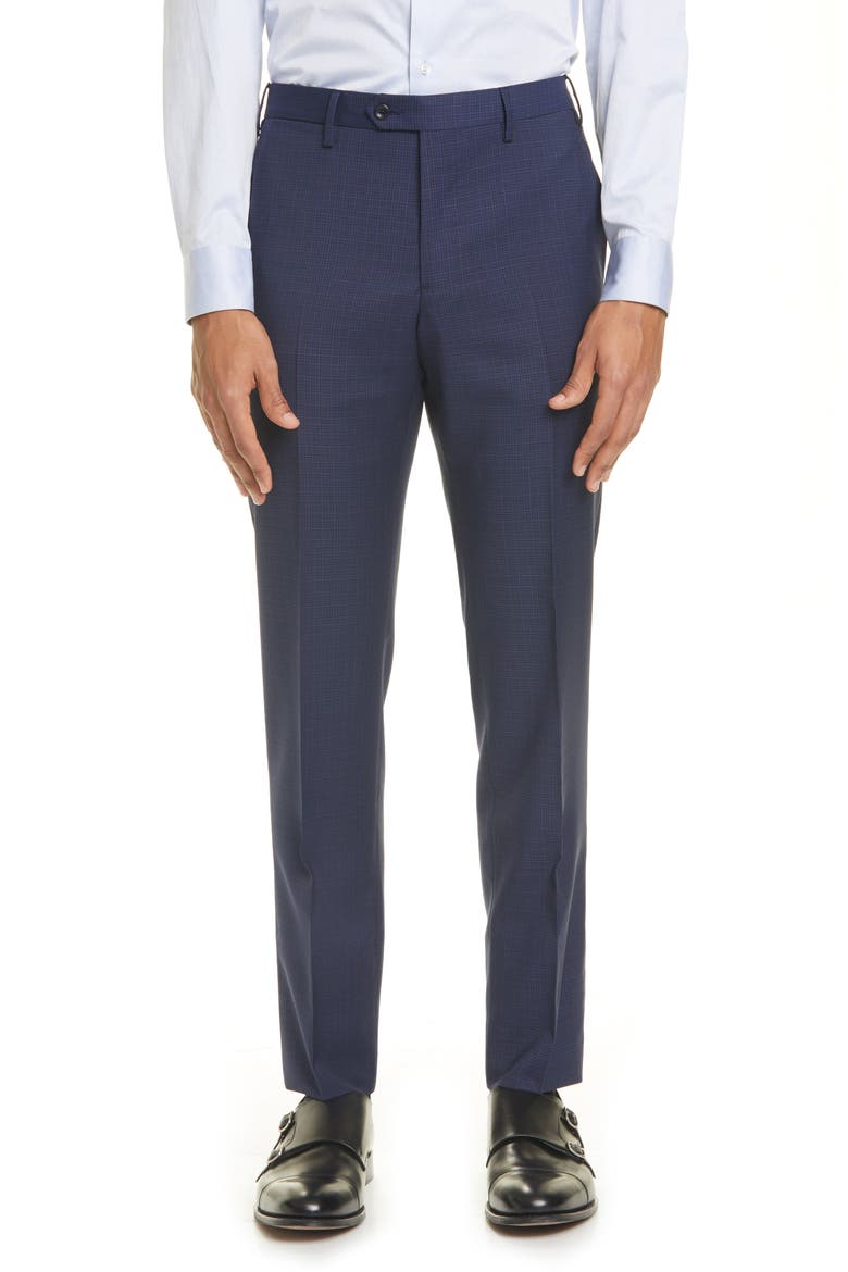 Trim Fit Check Wool Suit, Alternate, color, BLUE
