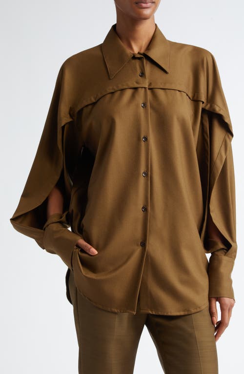 Bite Studios Lucio Split Sleeve Wool Flannel Button-up Shirt In Moss