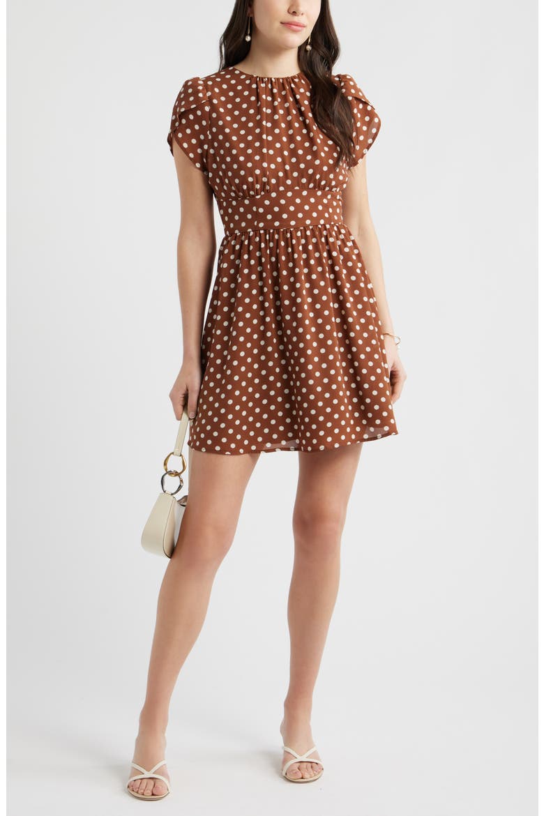 Fit & Flare Minidress, Alternate, color, BROWN- IVORY DOLLY DOT