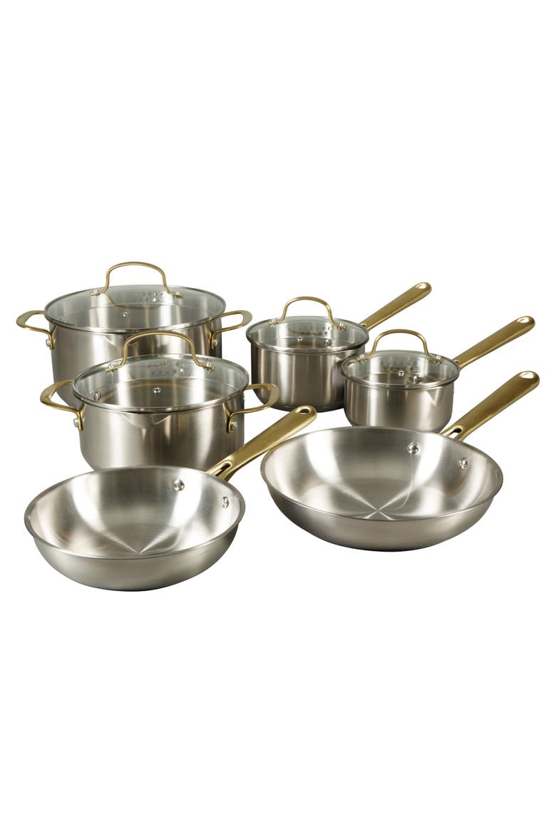 Platinum Sunstreak Pots and Pans Set 10 Piece Stainless Steel Cookware Set, Main, color, Silver