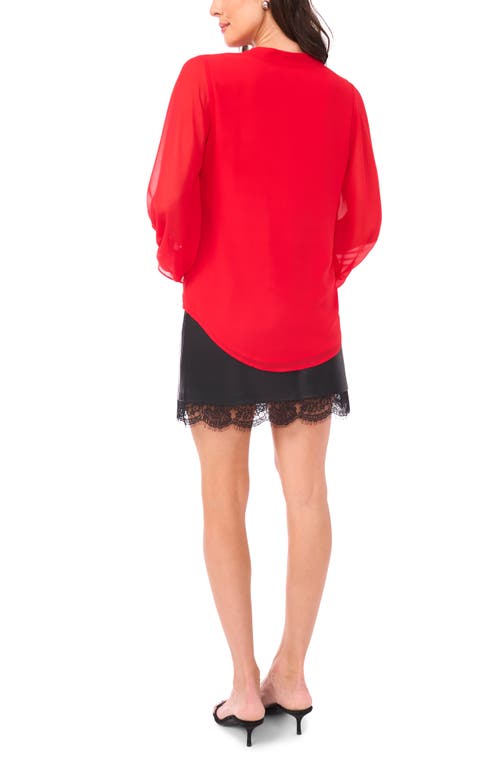 Vince Camuto Ruffle Cuff Split Neck Top In Red