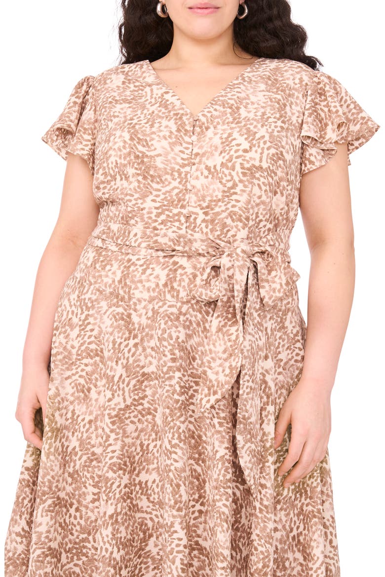Abstract Print Flutter Sleeve Dress, Alternate, color, CAMEL