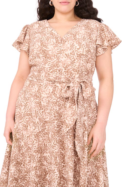 Vince Camuto Abstract Print Flutter Sleeve Dress In Brown