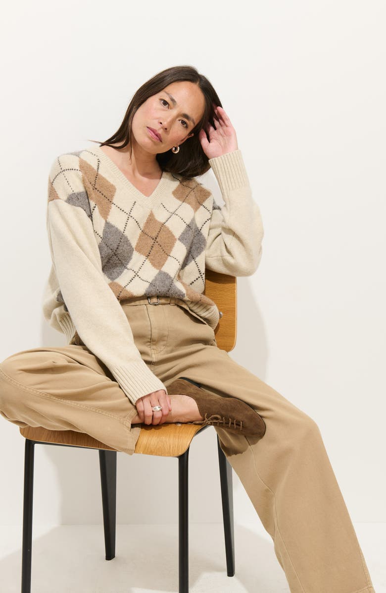 Alex Mill Campbell Argyle Wool Blend V-Neck Sweater, Alternate, color, Wishbone Multi