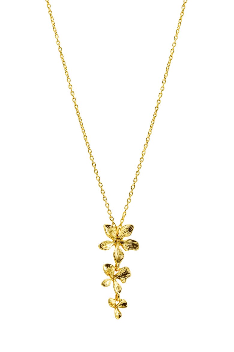 Petal Triple Flower Drop Pendant Necklace, Main, color, GOLD