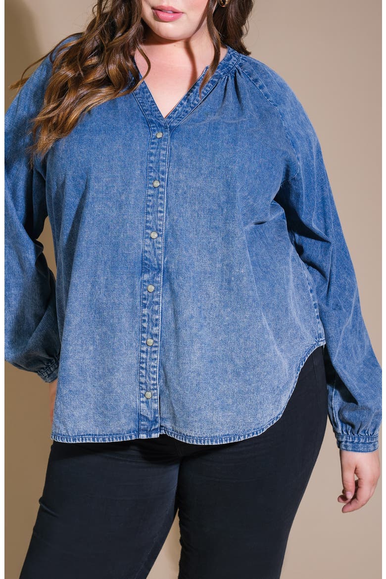 Long Sleeve Washed Denim Top, Alternate, color, MEDIUM INDIGO