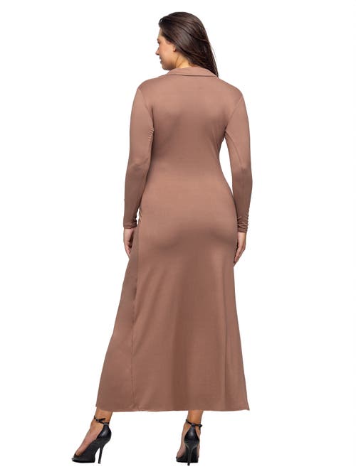 24seven Comfort Apparel Comfortable Collared Wrap Maxi Dress In Brown