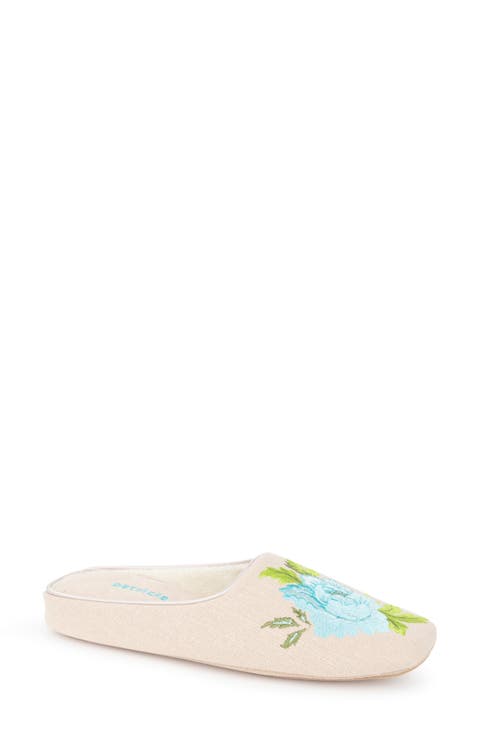 Embroidered Peony Slipper