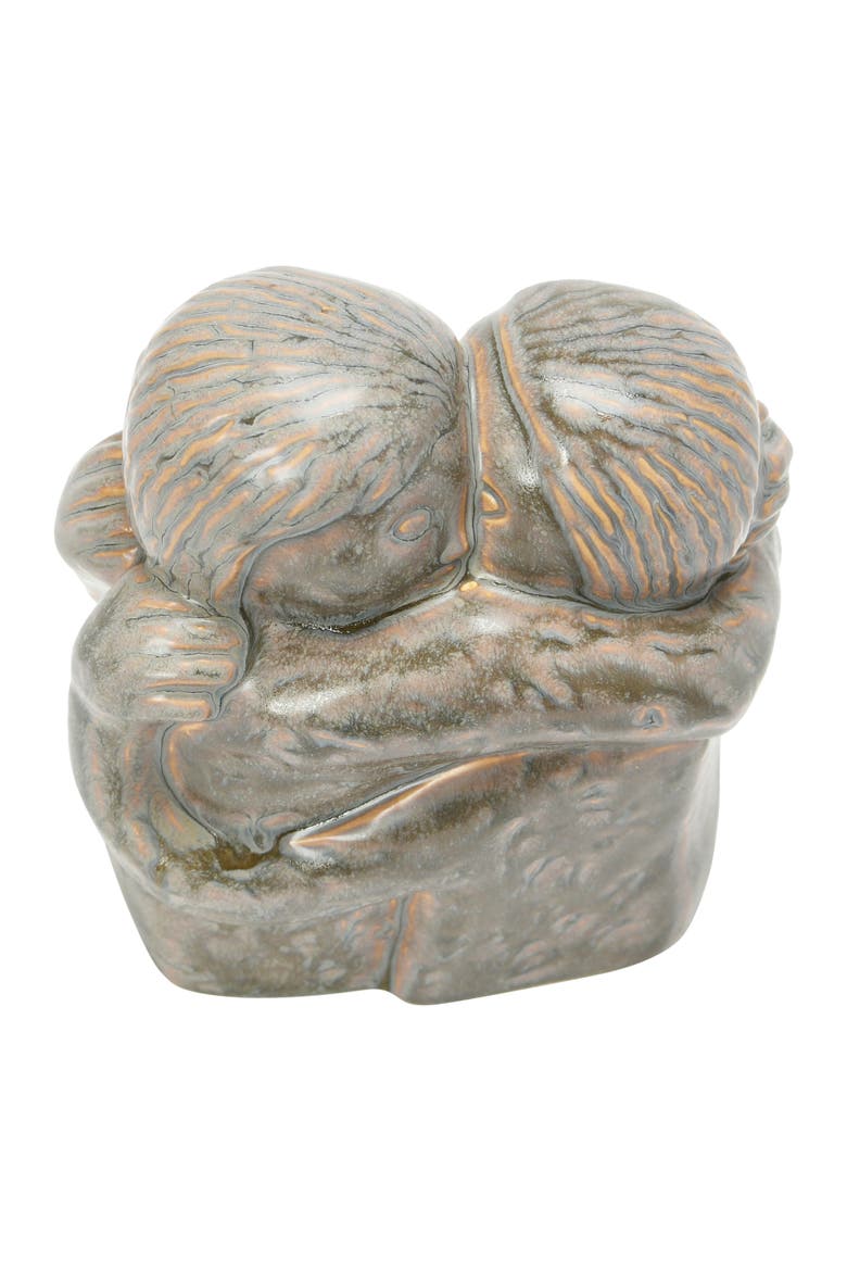 Stoneware Hugging Figures, Alternate, color, Brown
