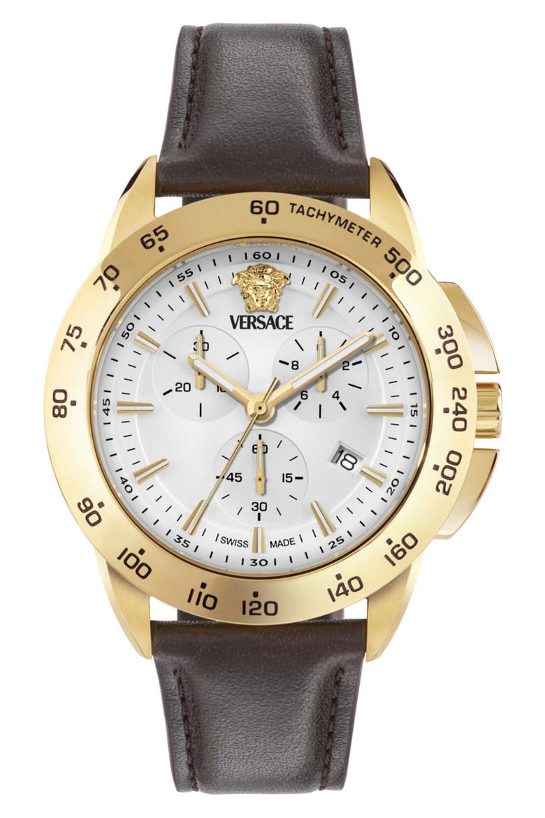 V-Sport Chrono Leather Strap Watch, 44mm, Main, color, GOLD1
