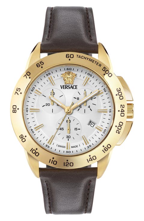 V-Sport Chrono Leather Strap Watch, 44mm