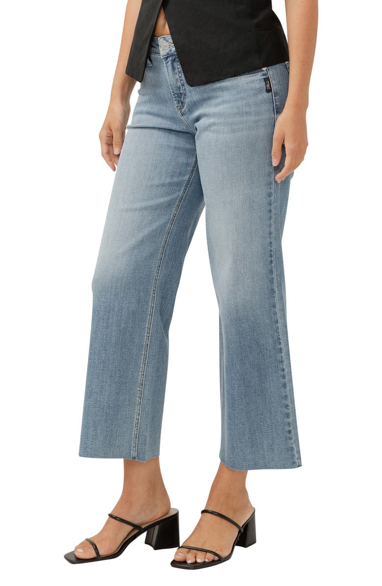 Silver Jeans Co. Suki Curvy Raw Hem Mid Rise Ankle Wide Leg Jeans, Alternate, color, Indigo