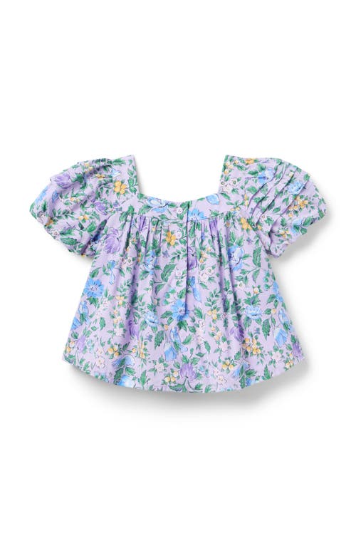 Janie And Jack Floral Pintuck Puff Sleeve Top In Purple