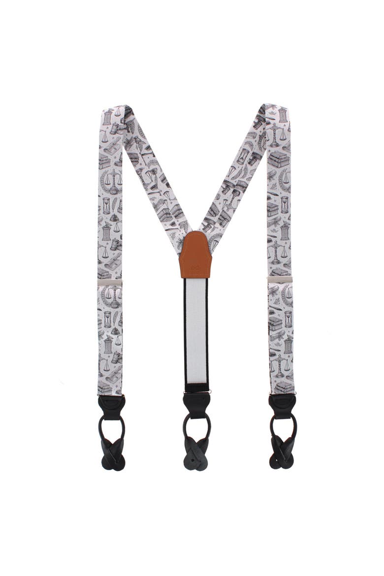 Esquire Law Silk Novelty Button End Suspenders, Alternate, color, Silver
