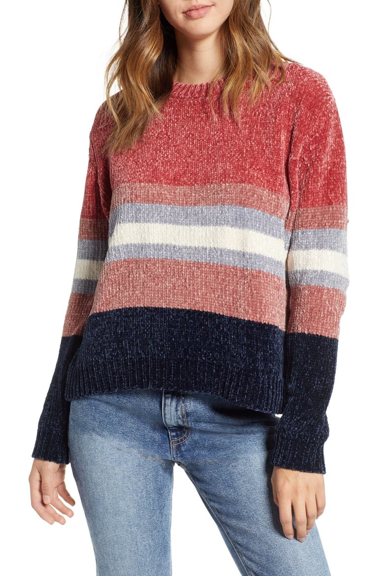Stripe Chenille Sweater, Main, color, PINK