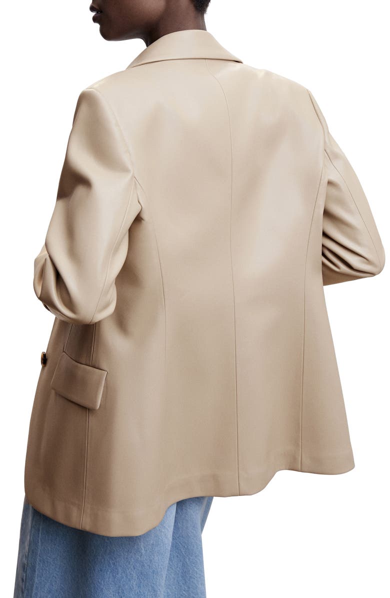 MANGO Peaked Lapel Faux Leather Blazer, Alternate, color, 