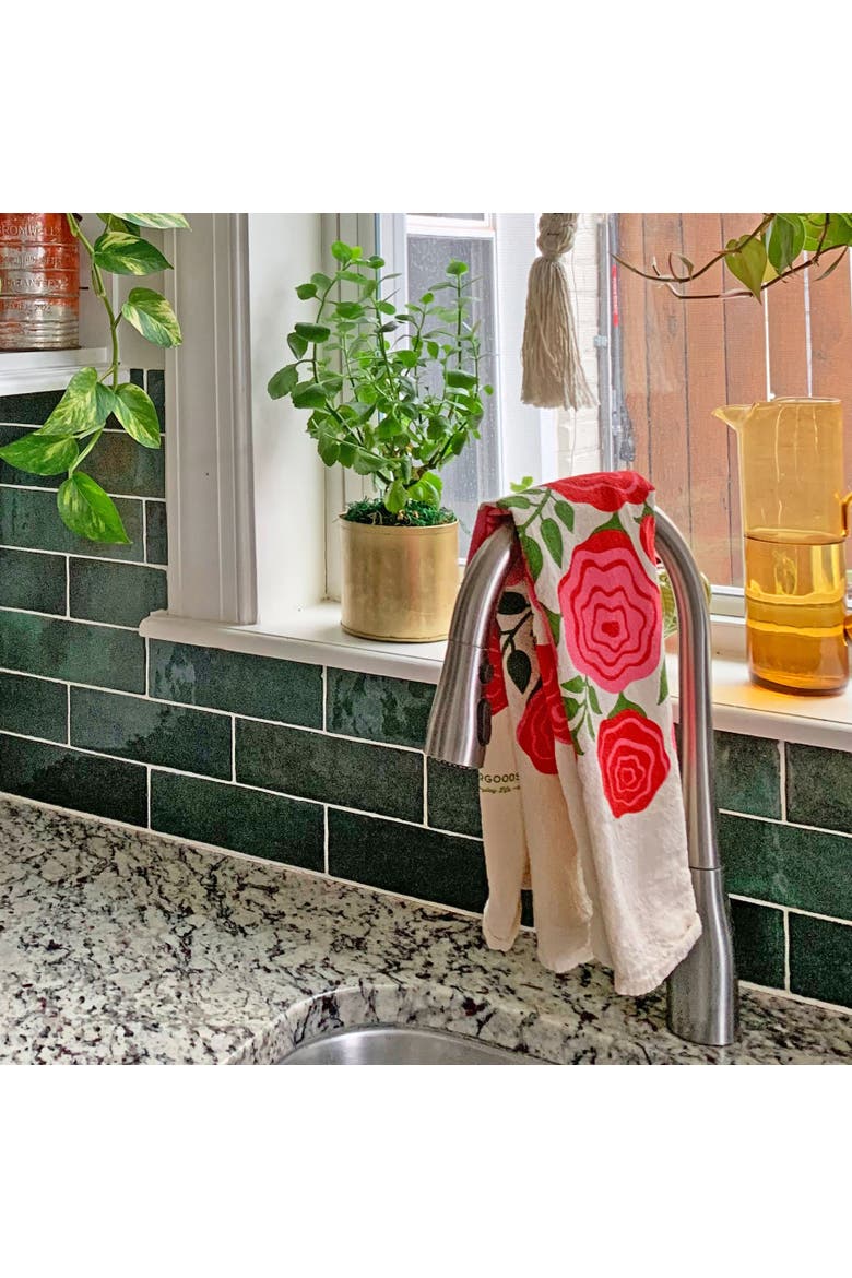 Roses Dish Towel + Sponge Cloth Gift Set, Alternate, color, Red