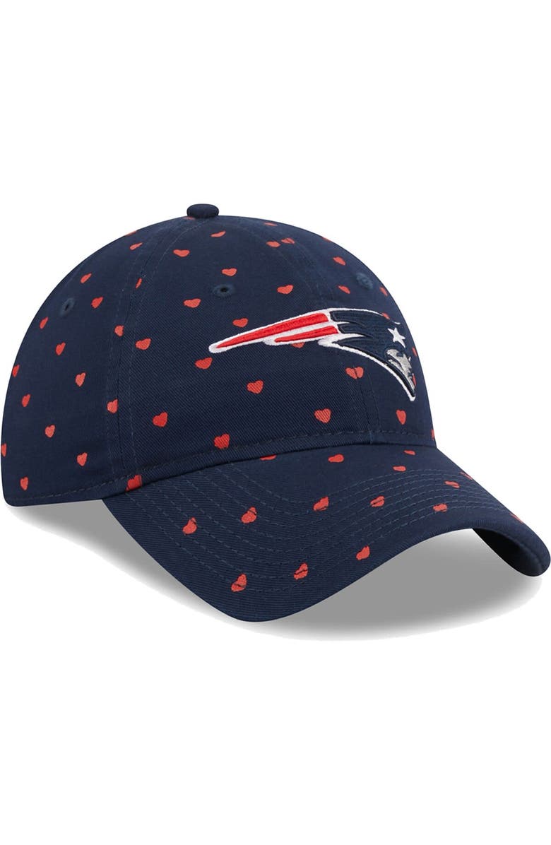 New Era Girls Youth New Era Navy New England Patriots Hearts 9TWENTY Adjustable Hat, Alternate, color,