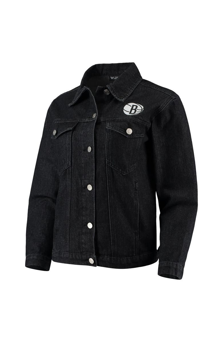THE WILD COLLECTIVE Women's The Wild Collective Black Brooklyn Nets Patch Denim Button-Up Jacket, Alternate, color, Black
