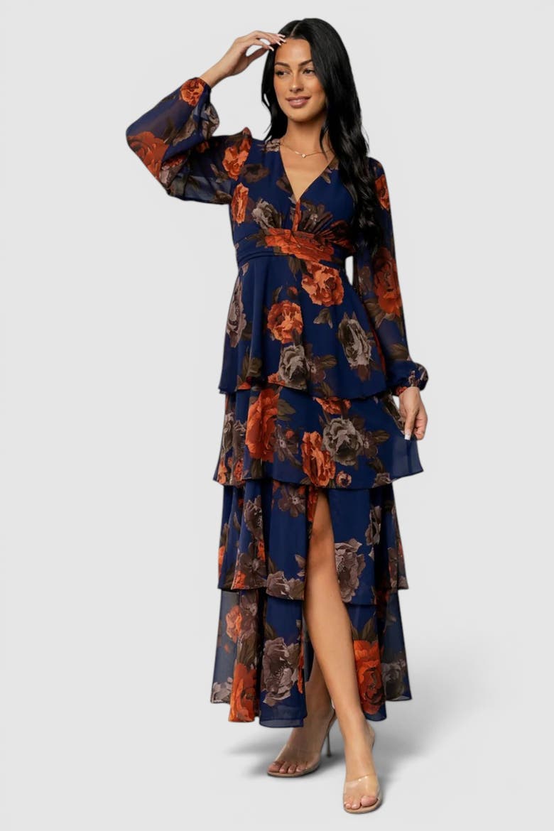 Mariella Tiered Maxi Dress, Main, color, Navy + Rust