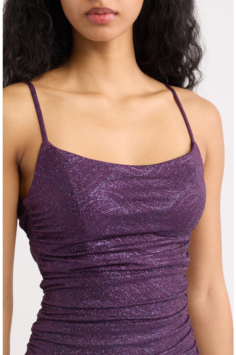 Shirred Glitter Minidress, Alternate, color, EGGPLANT