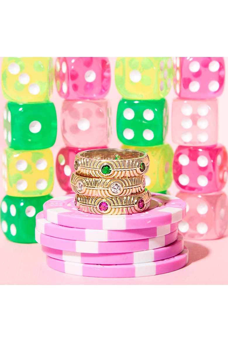 Revel Ribbed Stacking Band, Alternate, color, Pink Sapphire- Gold